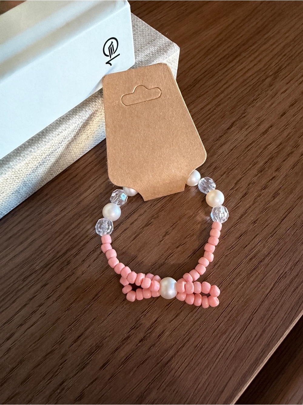 Pink Bow Beaded Stretch Bracelet